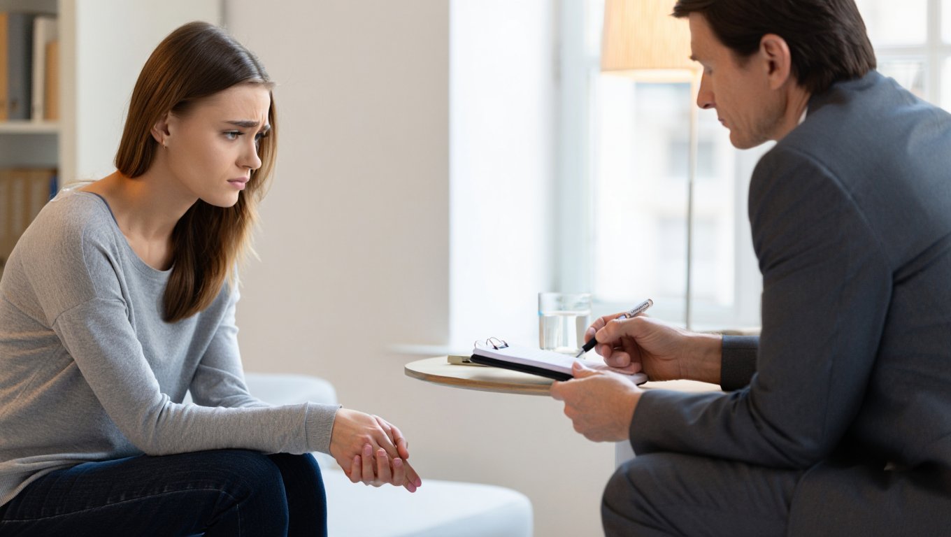 Девушка на терапии у психиатра Девушка и психиатр в кабинете